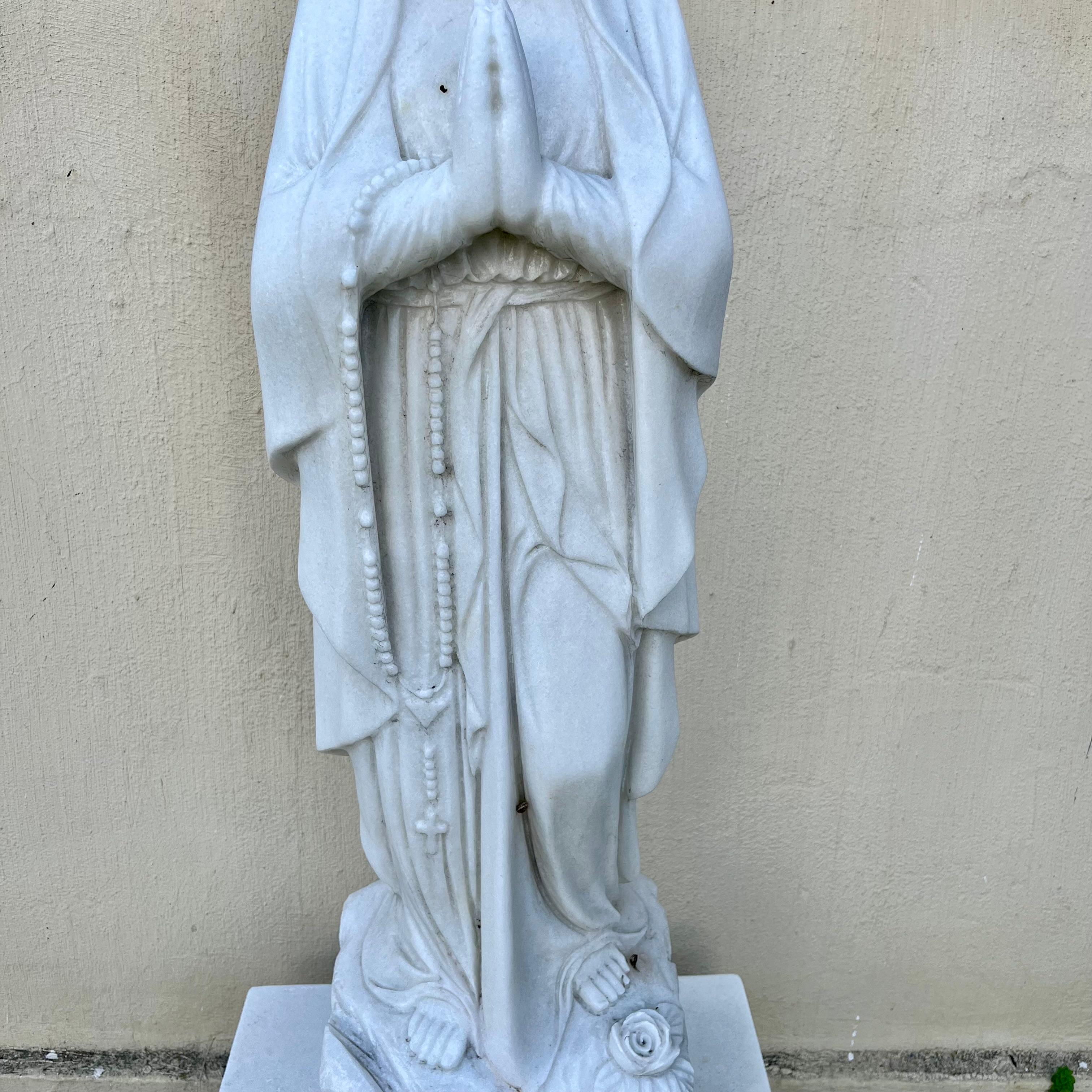 Hand-Carved White Marble Statue of Mary, 95cm