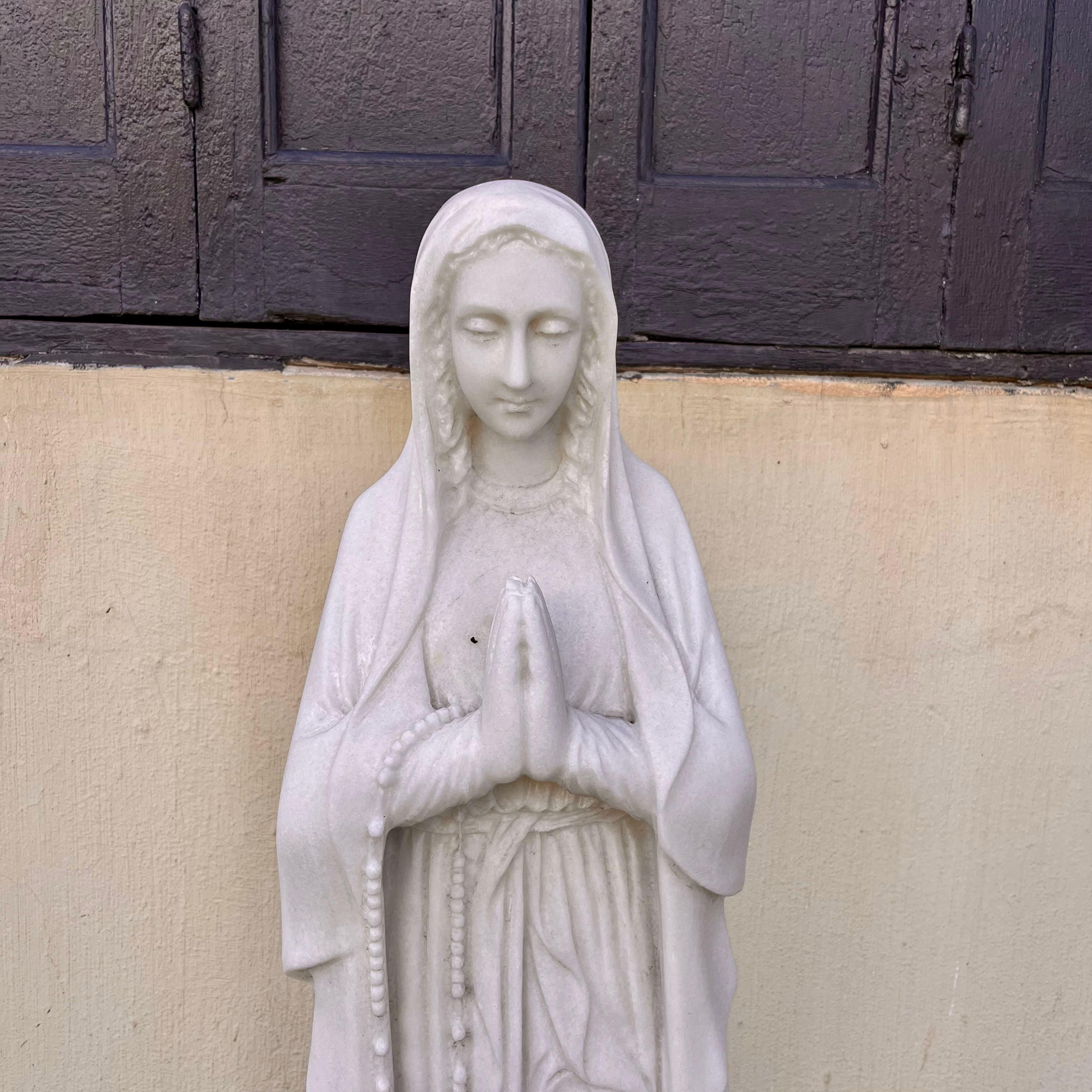 Hand-Carved White Marble Statue of Mary, 95cm