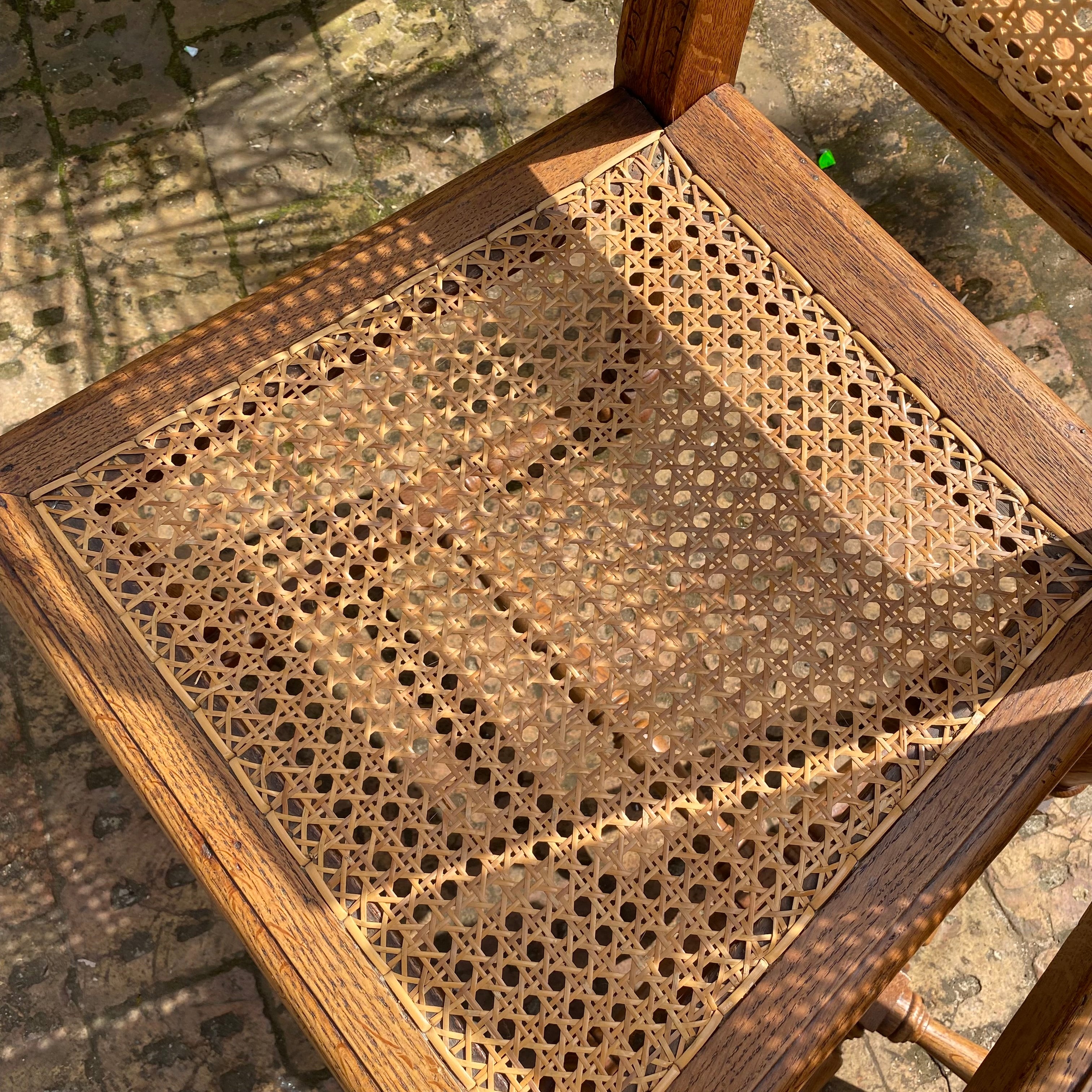 Pair of Wicker and Oak Dining Chairs