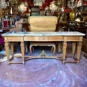 Impressive Antique Oak and Marble Top Server with Brass Detailing