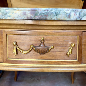 Impressive Antique Oak and Marble Top Server with Brass Detailing