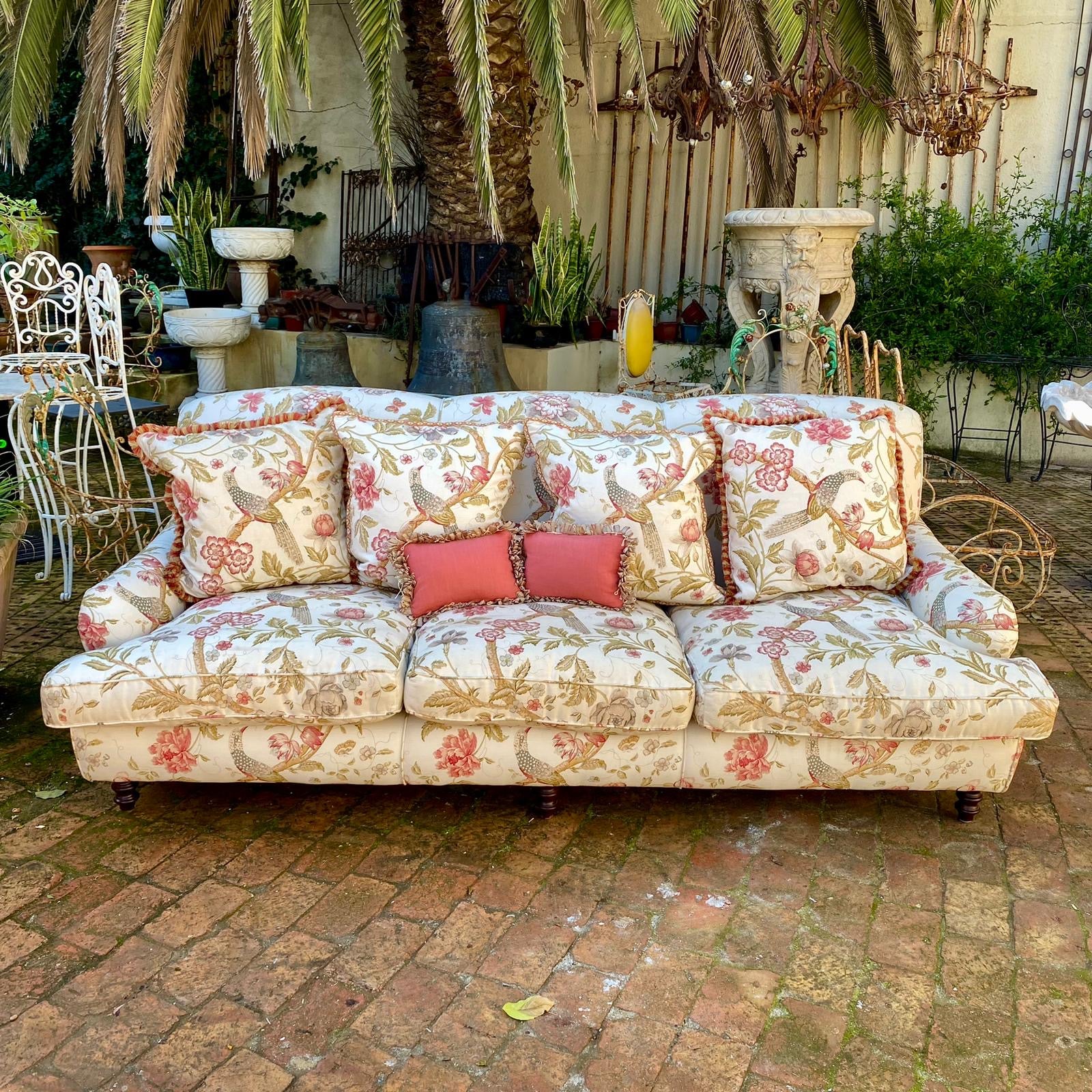 Vintage Upholstered Sofa with Feather Cushions