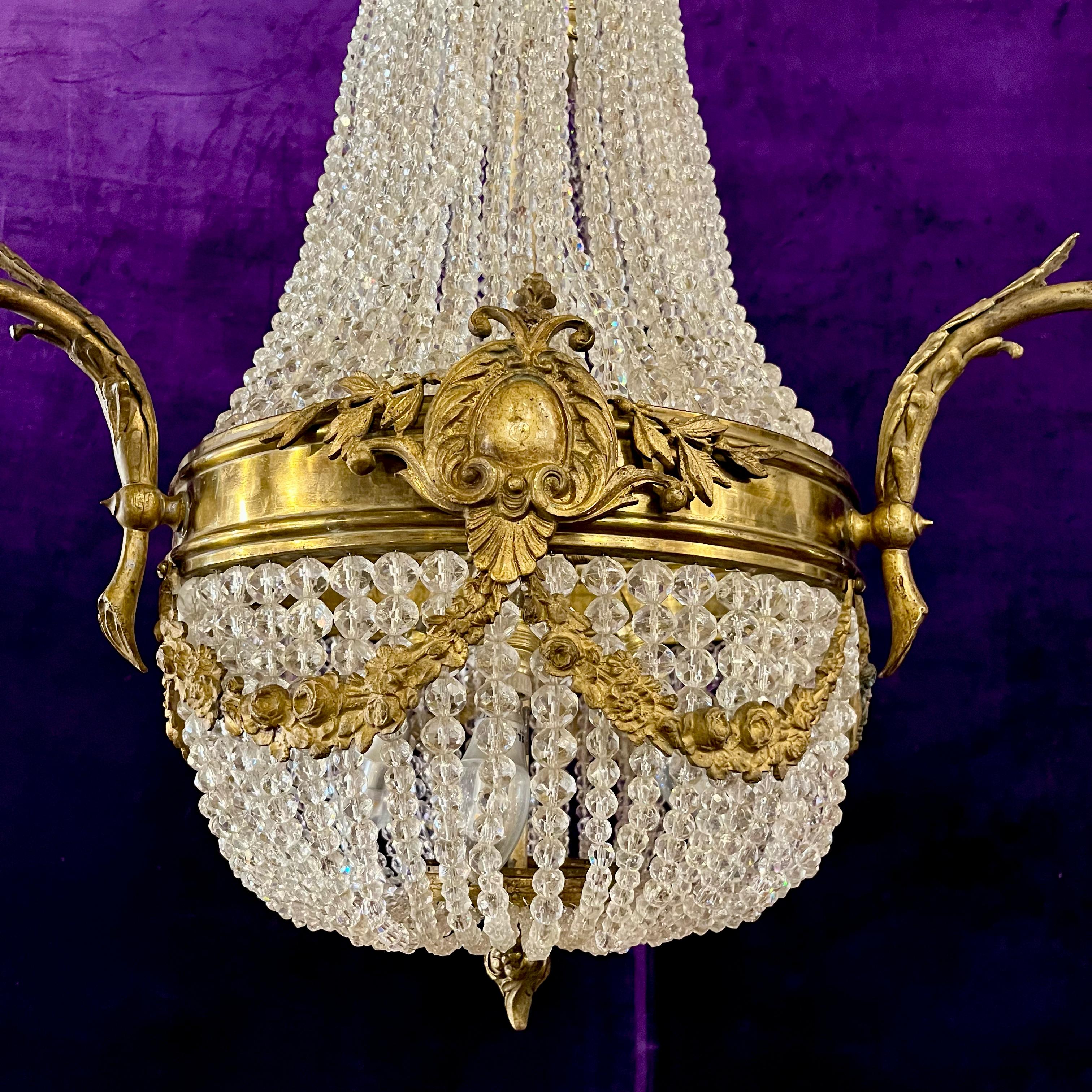 Empire Style Gilt Bronze and Crystal Chandelier, c. Early 20th Century