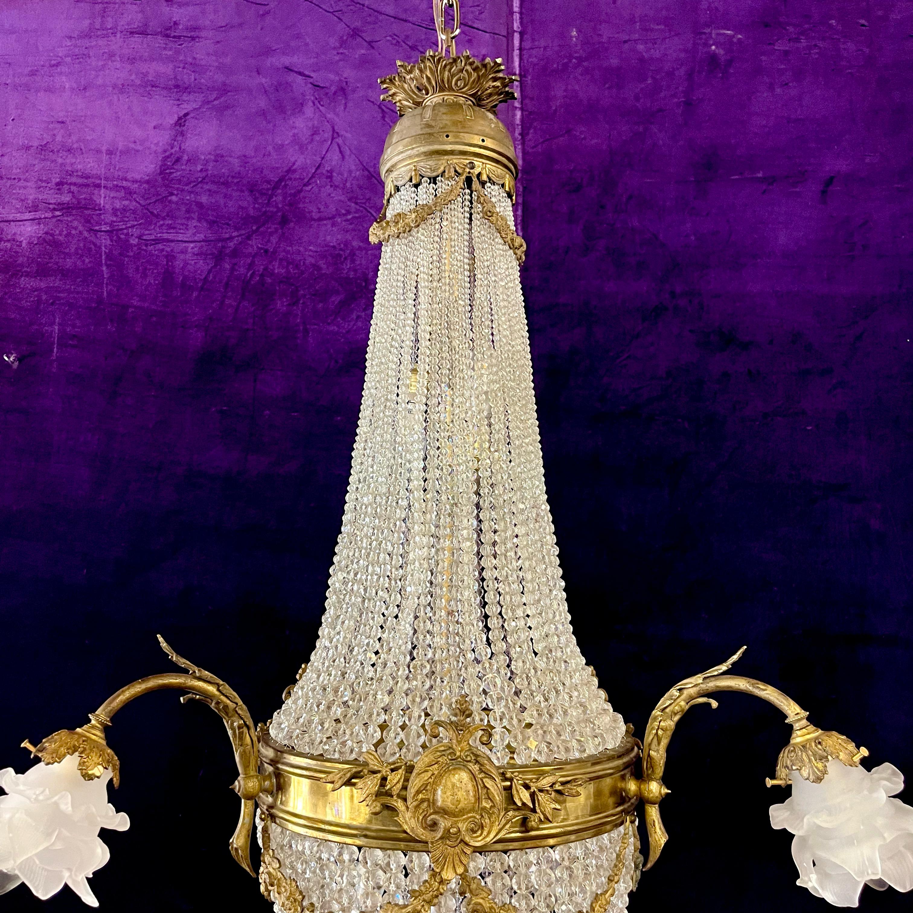 Empire Style Gilt Bronze and Crystal Chandelier, c. Early 20th Century
