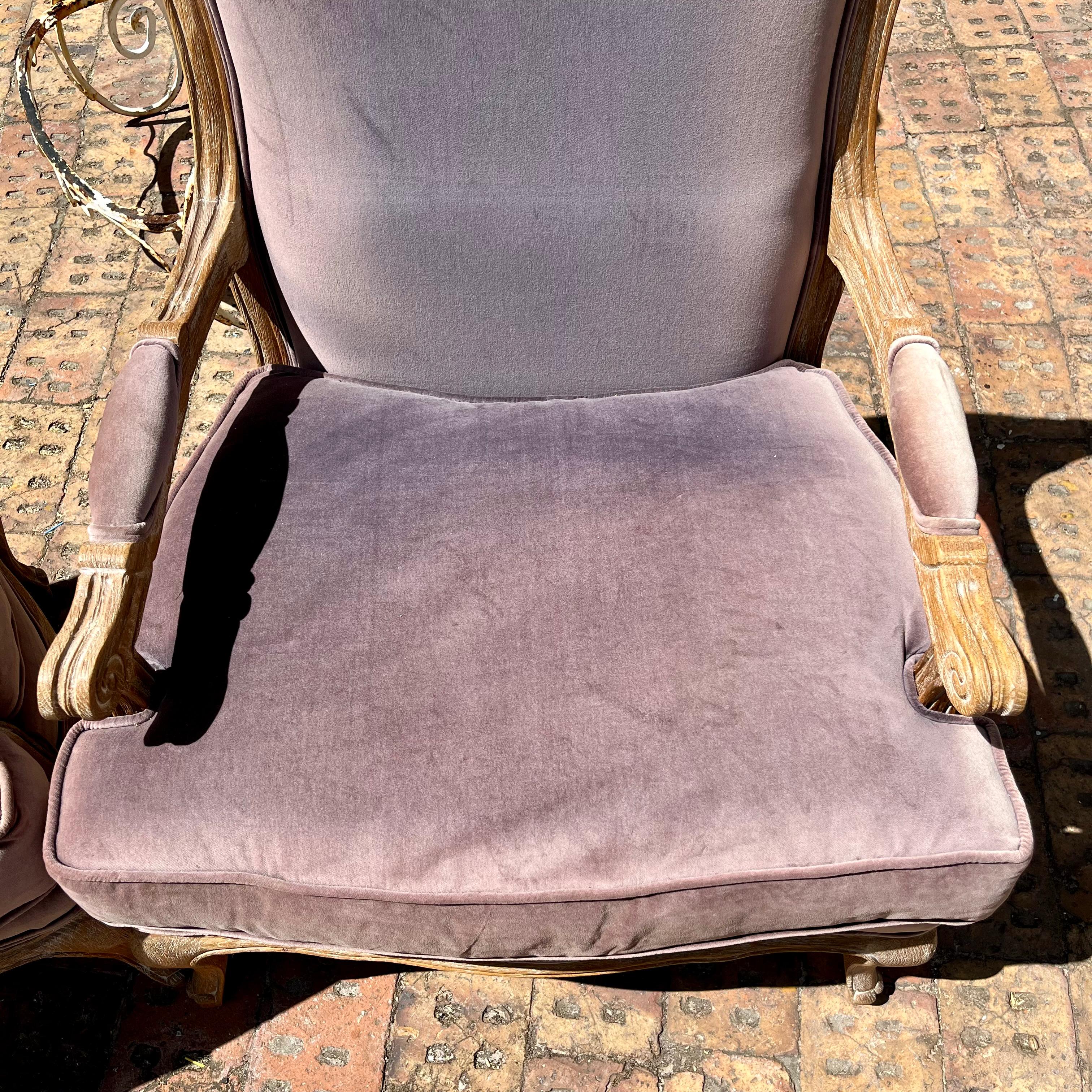Pair of Lavender Velvet Louis XV Style Armchairs - SOLD