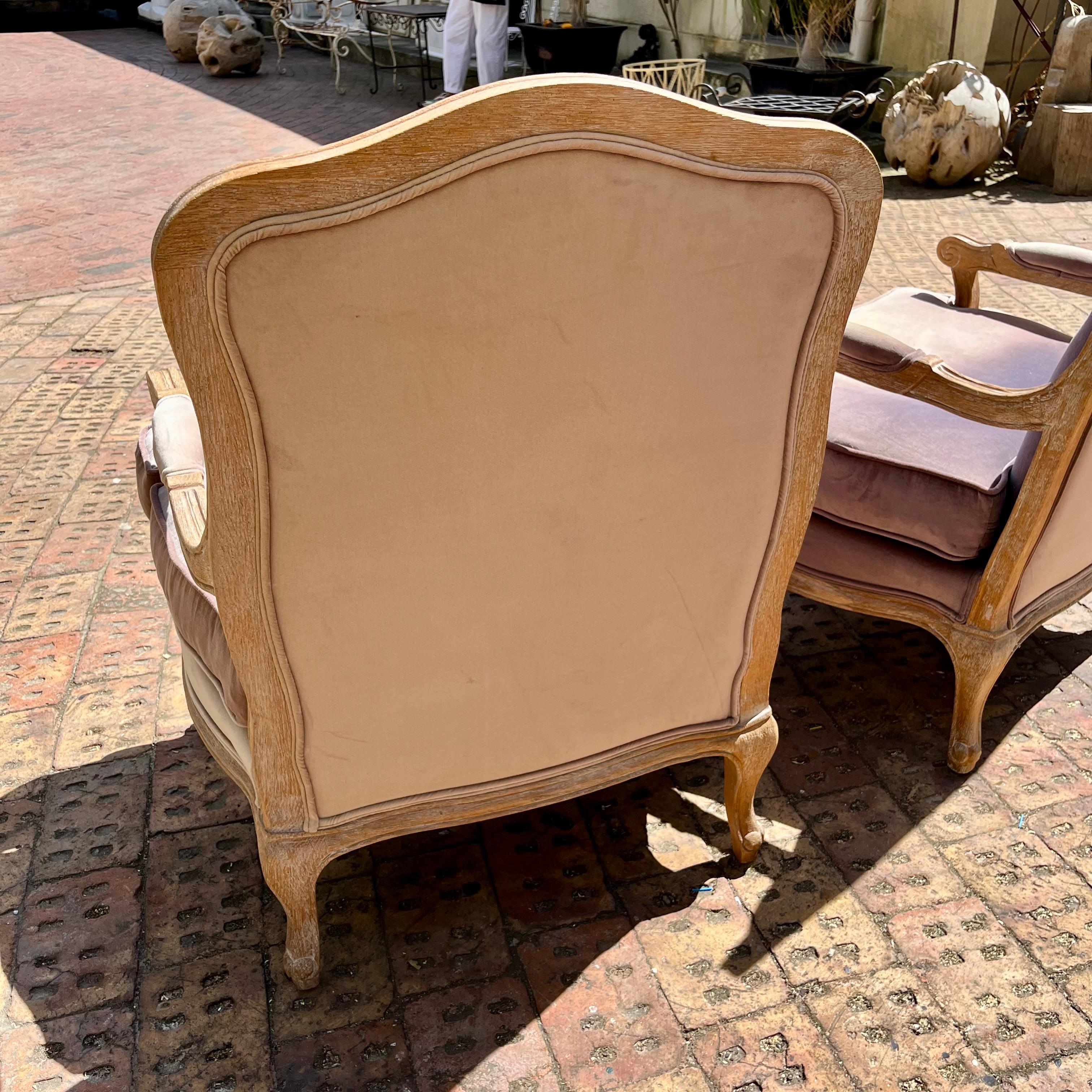 Pair of Lavender Velvet Louis XV Style Armchairs - SOLD