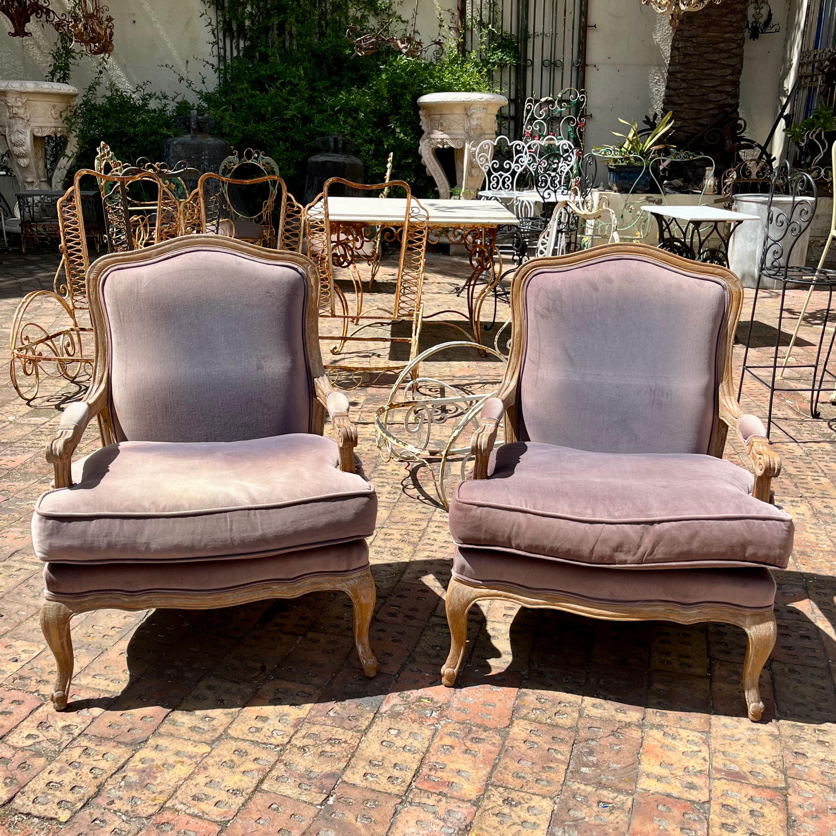 Pair of Lavender Velvet Louis XV Style Armchairs - SOLD