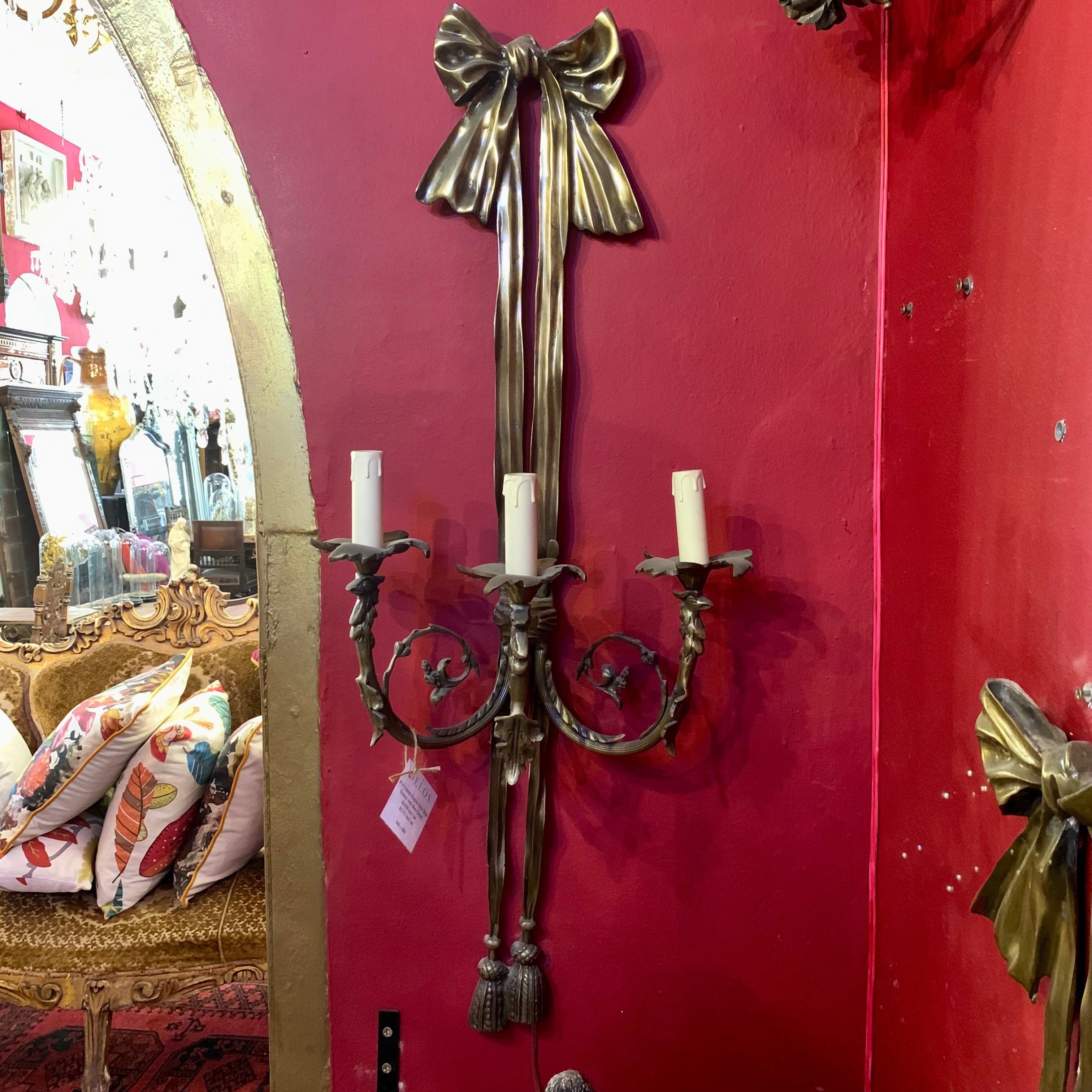 Large Cast Brass Bow Wall Sconce