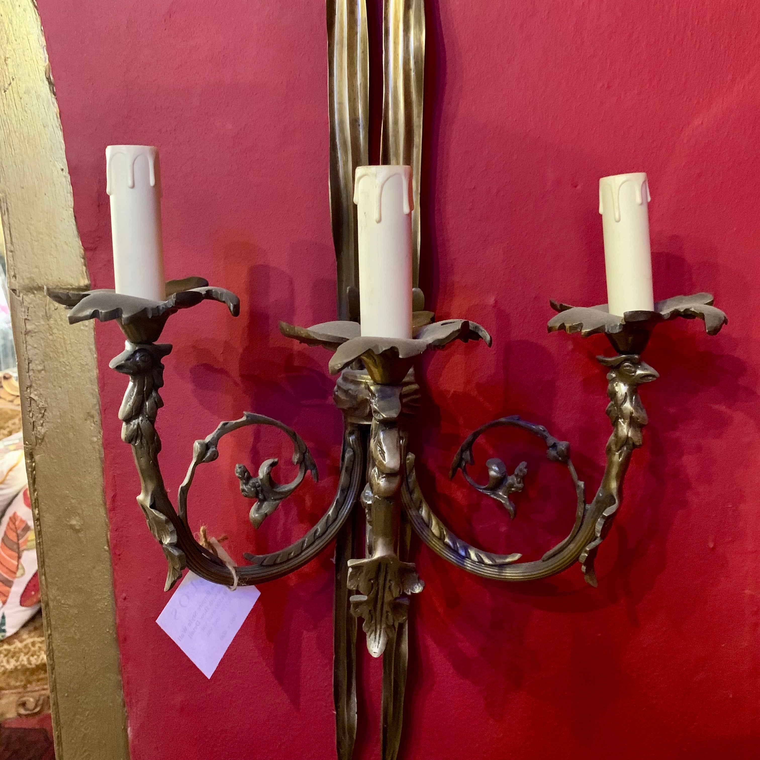 Large Cast Brass Bow Wall Sconce