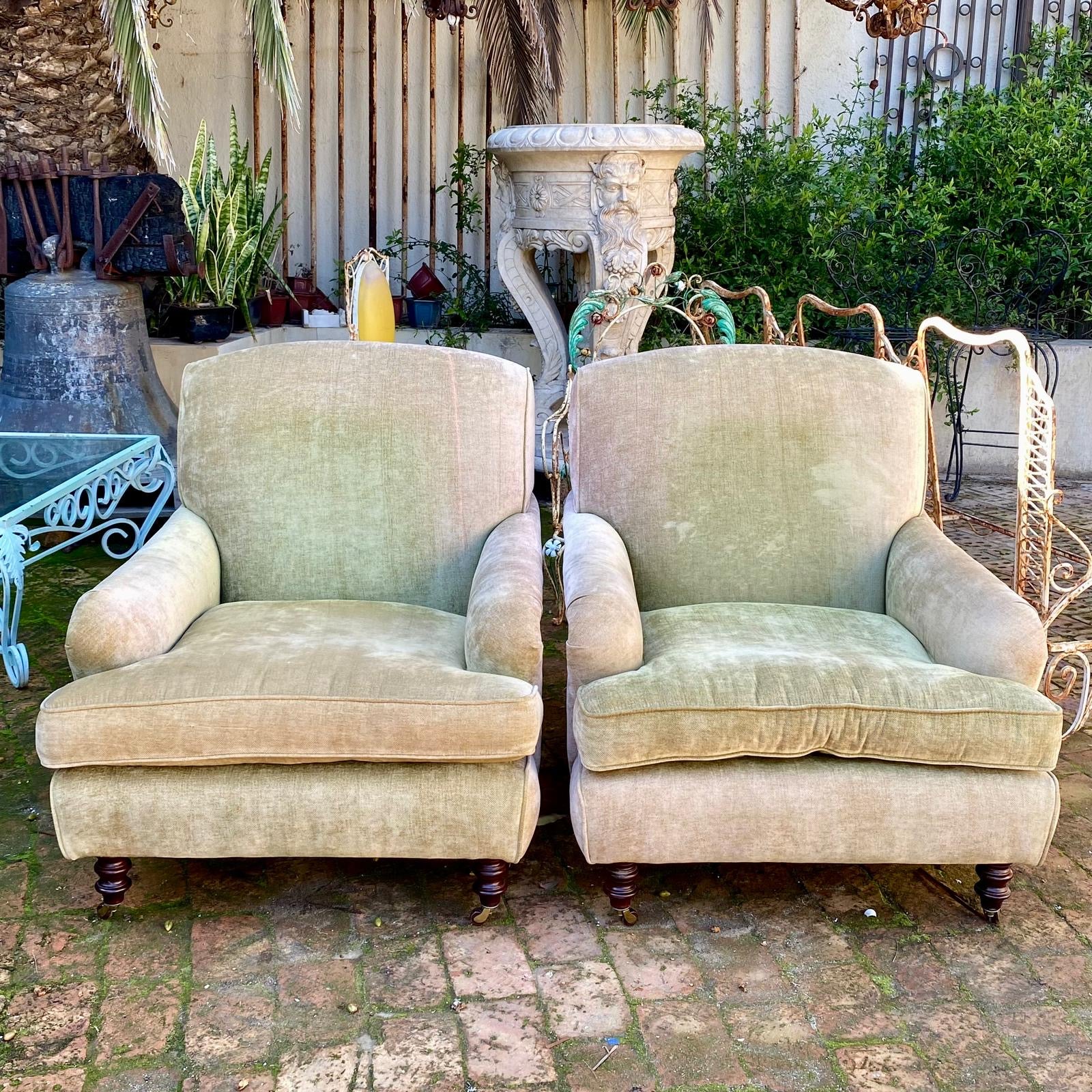 Pair of Vintage Velvet Upholstered Armchairs