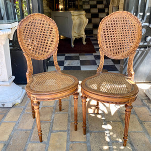 Pair of Antique Carved Oak and Rattan Chairs - SOLD