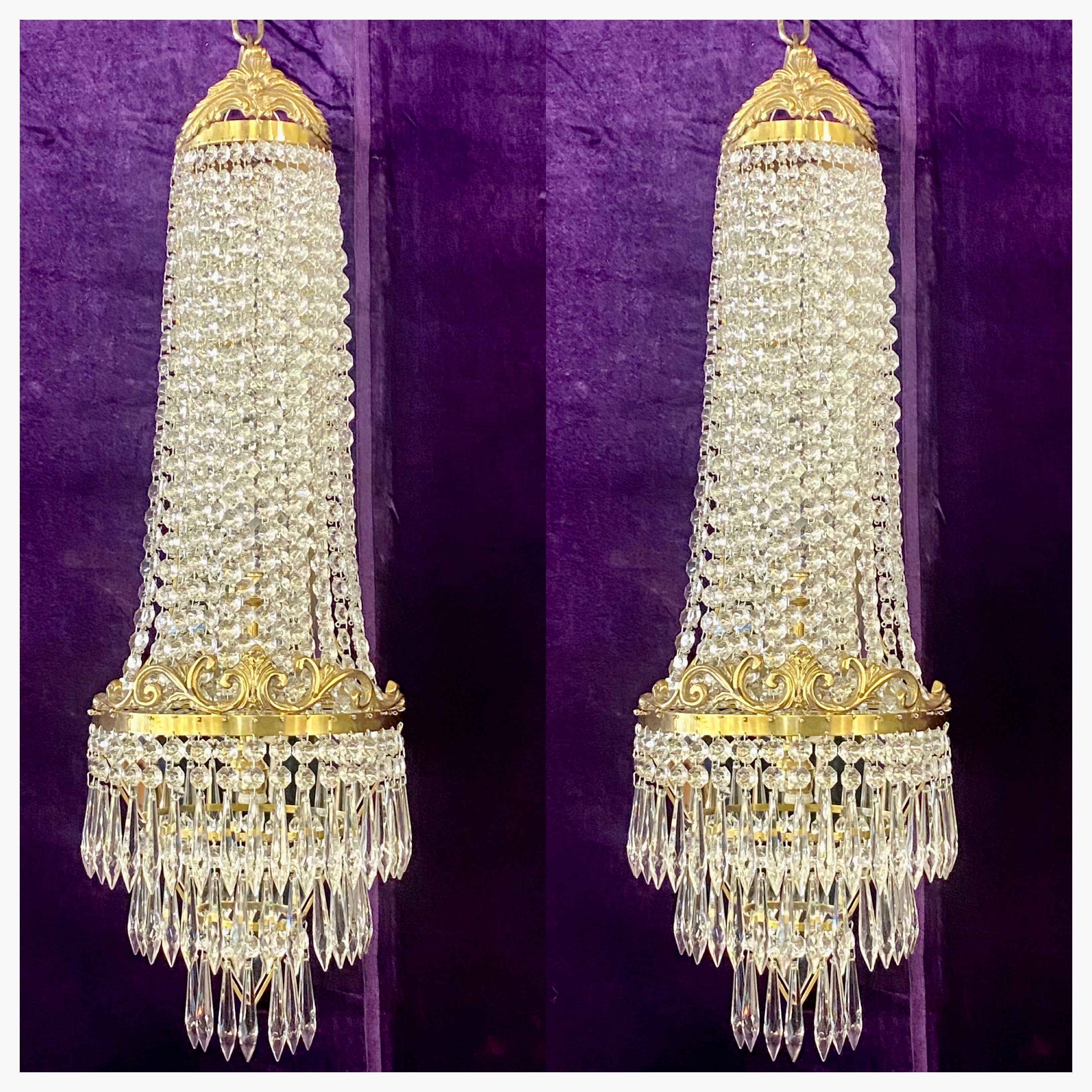 Delos Custom Made Brass & Crystal Neoclassical Sconces - SOLD