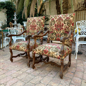 Large Pair of Carved Oak Armchairs