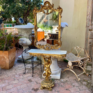 Antique French Gilt Mirror & Console Set with Marble Top