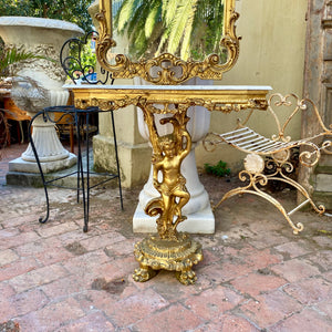 Antique French Gilt Mirror & Console Set with Marble Top