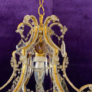 Antique Italian Cage Chandelier with Coloured Crystals