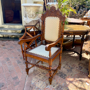 Antique Carved Chair with Brass Studs
