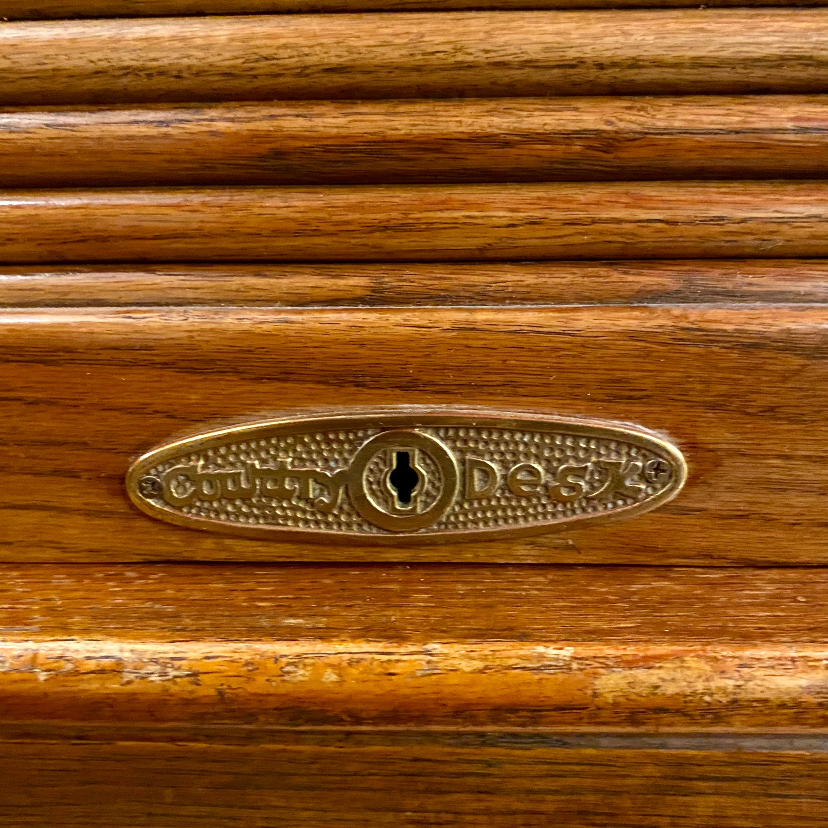 Large Vintage Teak Roll Top Desk with Brass Accents - SOLD