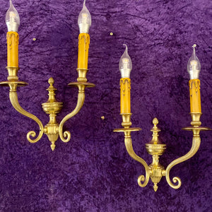A Pair of Antique Brass Wall Sconces