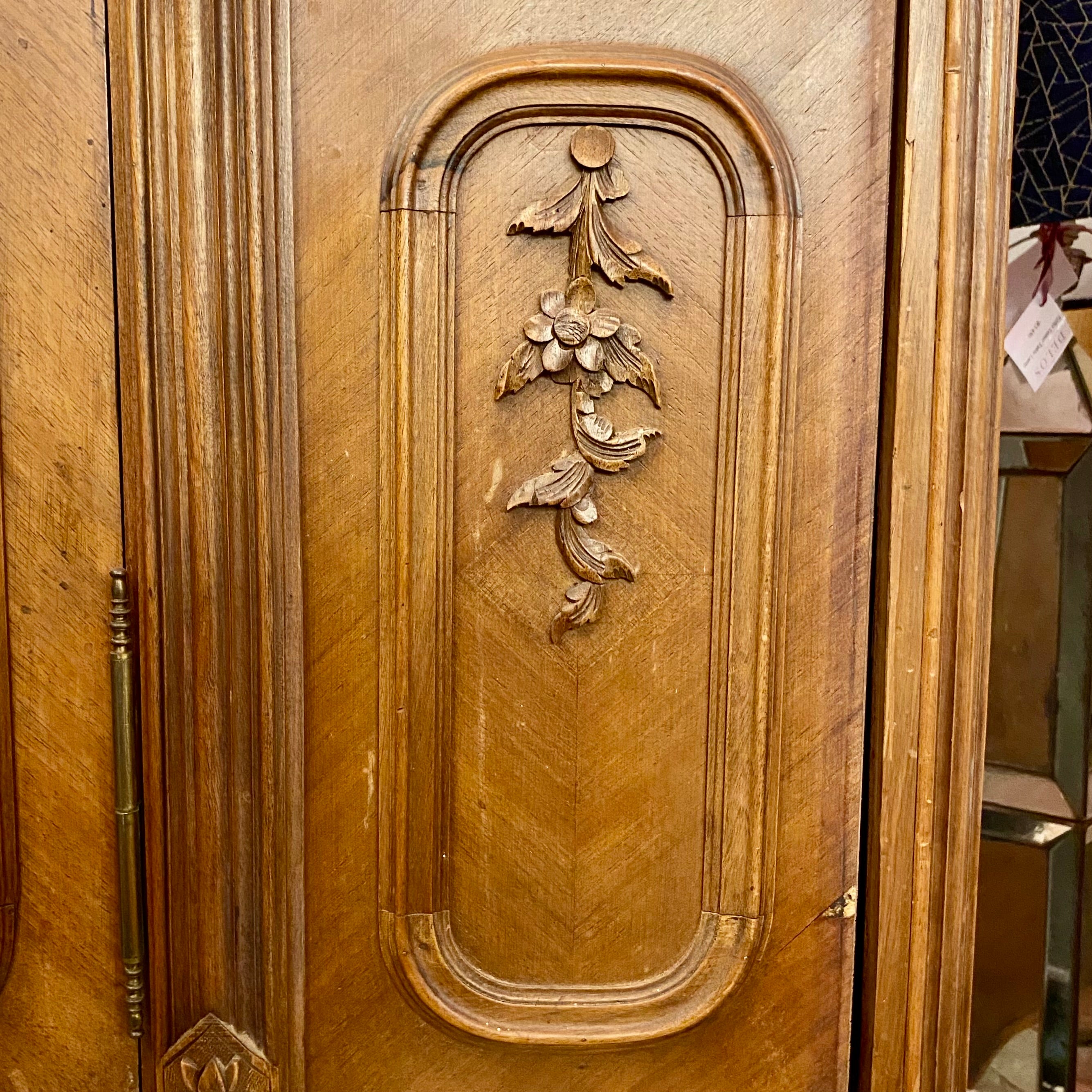 Antique Walnut Armoire with Mirror Front