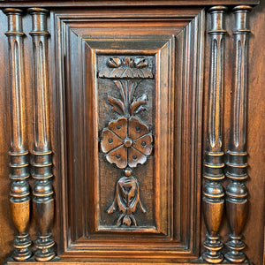 Antique Carved Oak Server with Cast Brass Handles