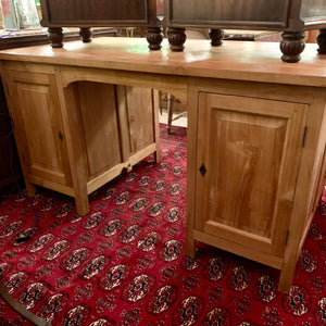 Solid Antique Teak Partner's Desk with Brass Handles - SOLD