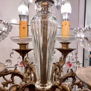 Antique Italian Brass Chandelier with Original Crystals