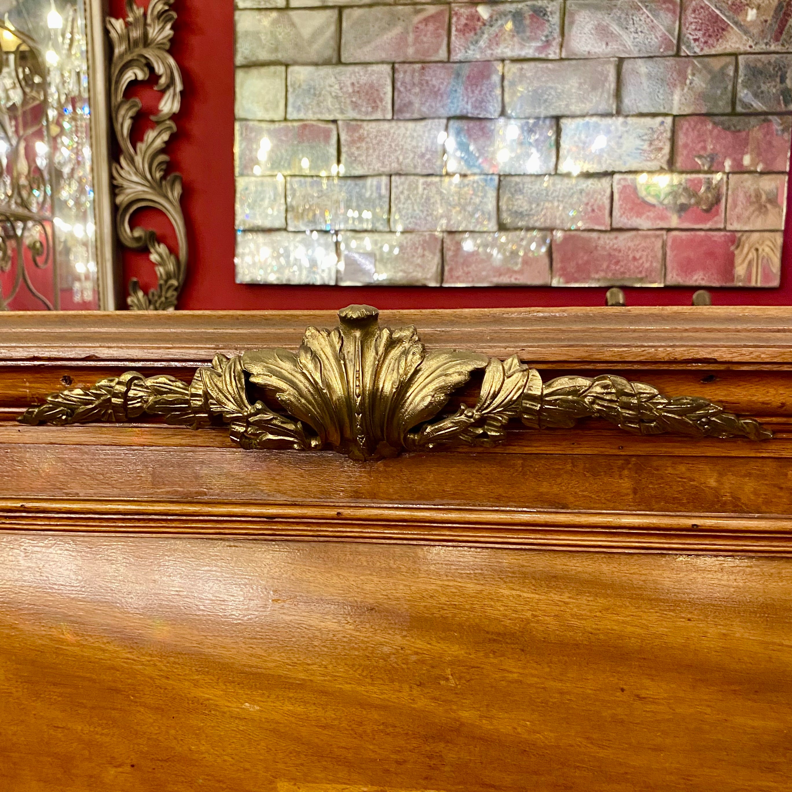 Antique French Oak Mirror with Brass Castings