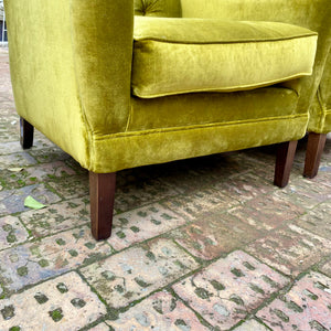 Vintage Pair of Velvet Armchairs with Barley Twist Detailing