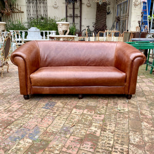 Vintage Leather Sofa with Bun Feet