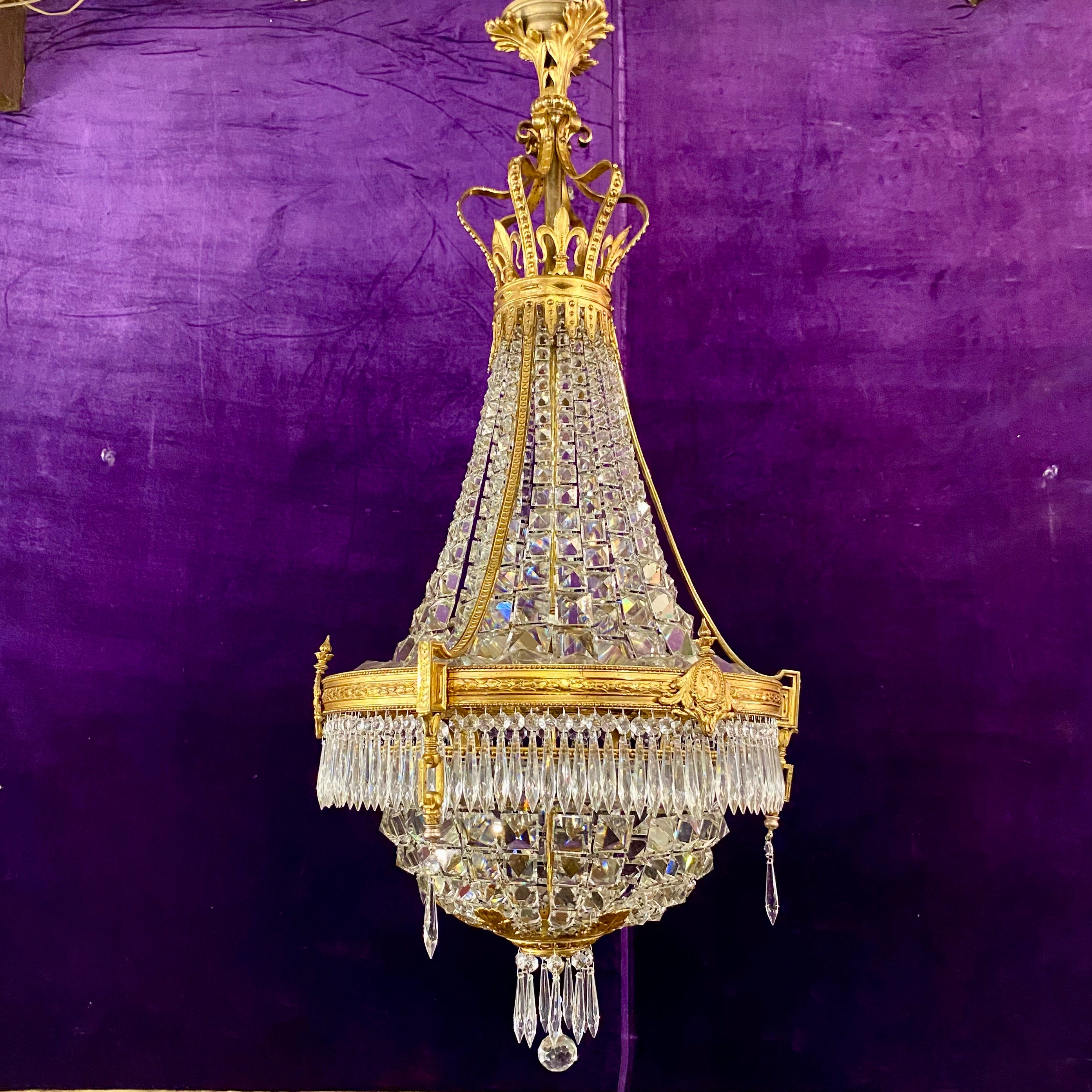 Gorgeous Antique Brass Neoclassical Chandelier