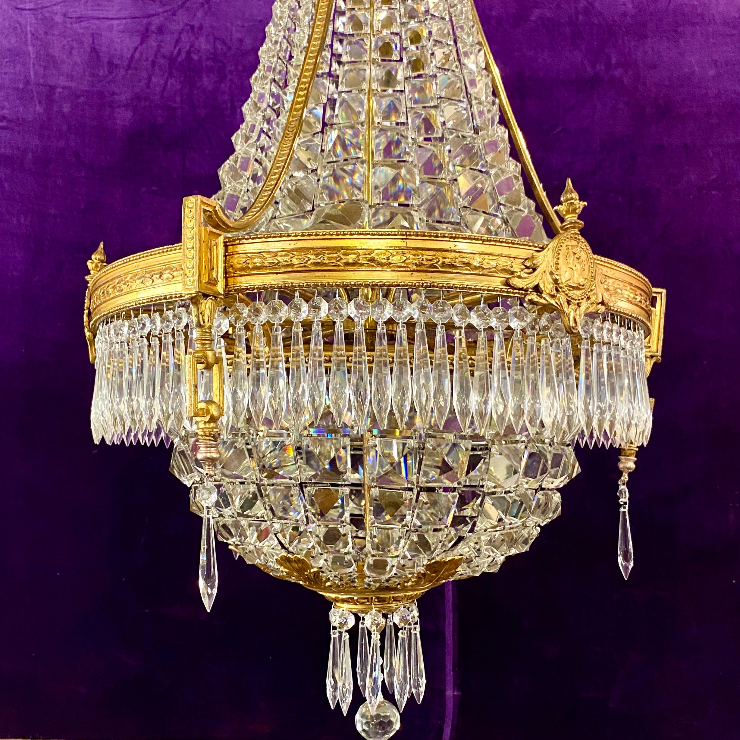 Gorgeous Antique Brass Neoclassical Chandelier