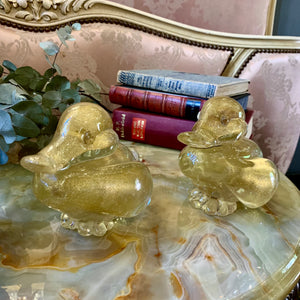 Pair of Golden Murano Duck Ornament