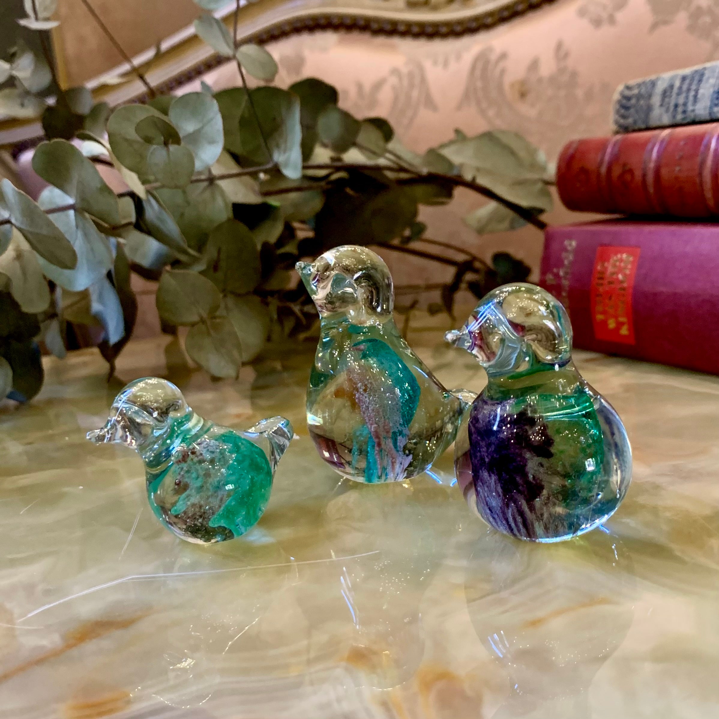 Sweet Petite Set of Bird Murano Figurines