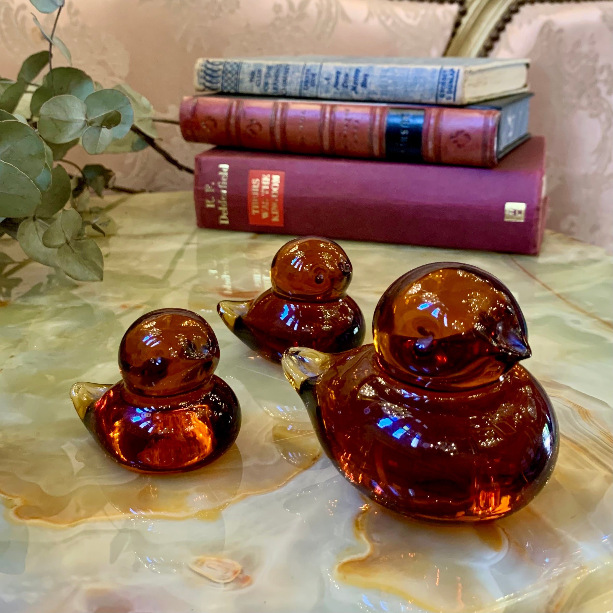 Set of 3 Burnt Amber Murano Birds