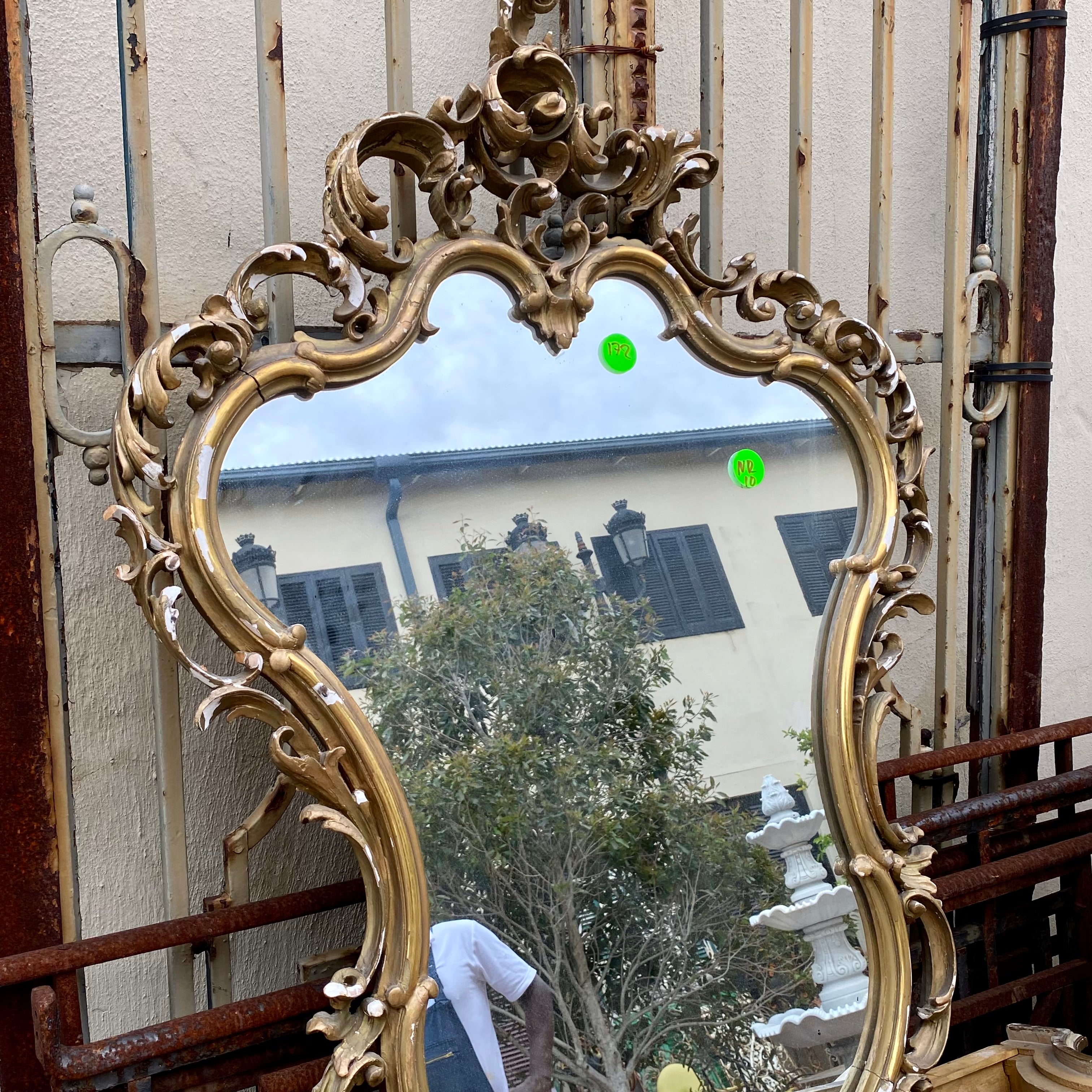 Antique Painted Mirror and Console Set with Marble Top