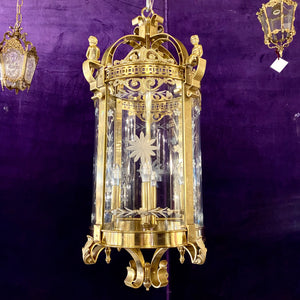 Brass Lantern with Frosted Etched Glass
