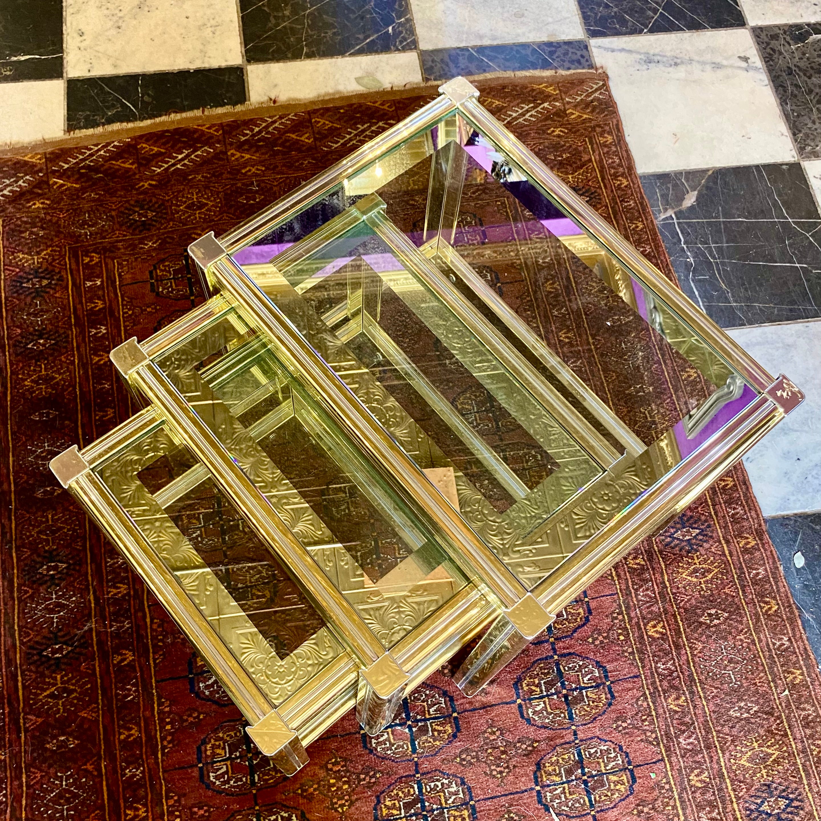 Gorgeous Vintage Brass and Glass Nesting Tables