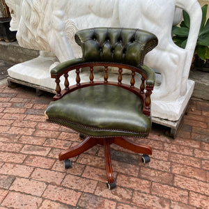 Beautiful Antique Green Leather Captain's Chair