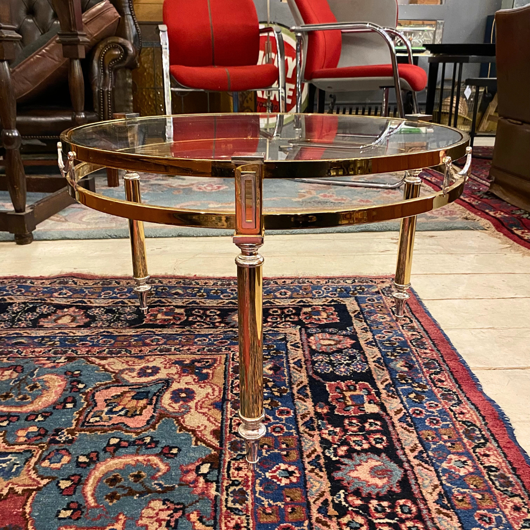 Vintage Polished Brass & Glass Coffee Table
