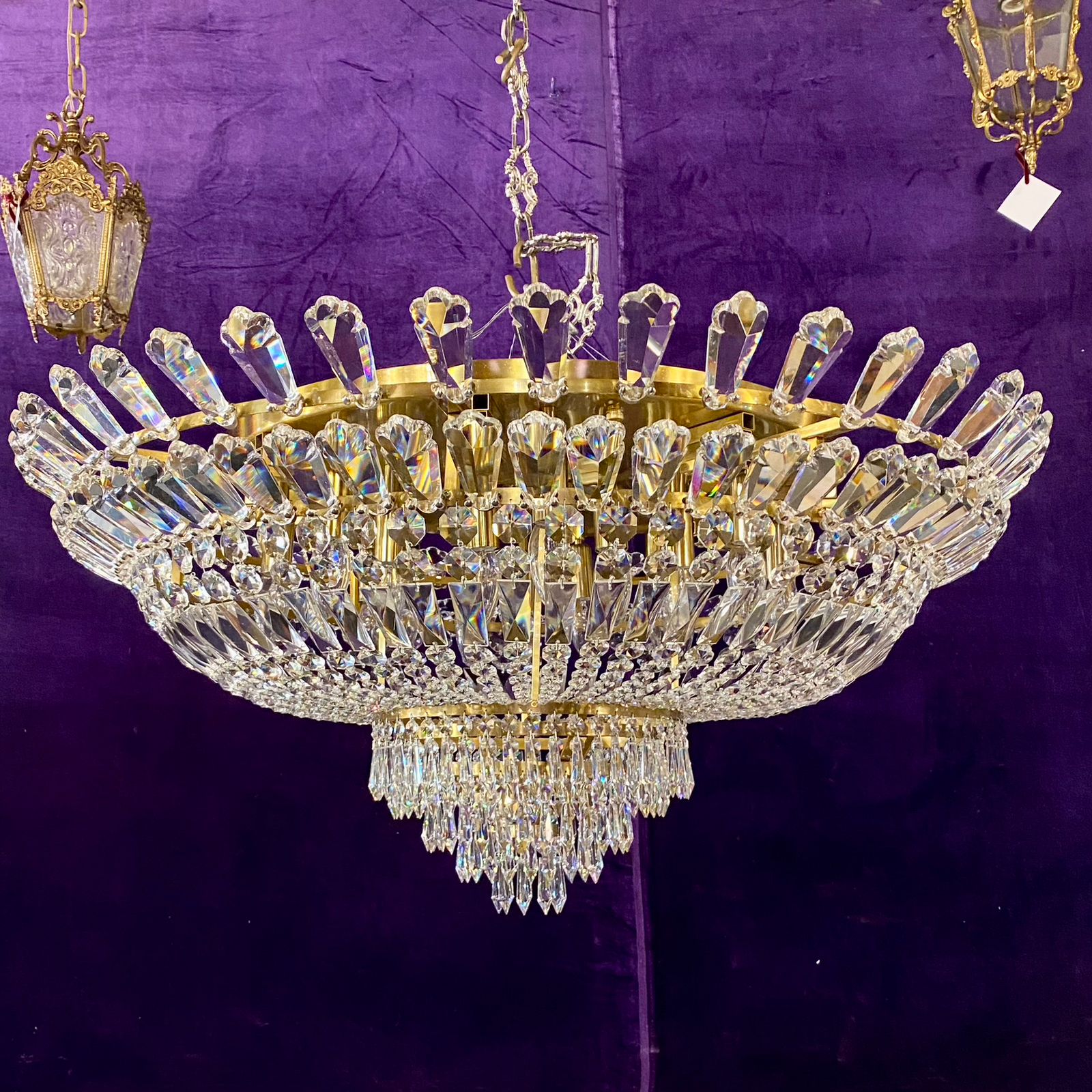 Grand Neoclassical Crystal Flush-Mount Chandelier