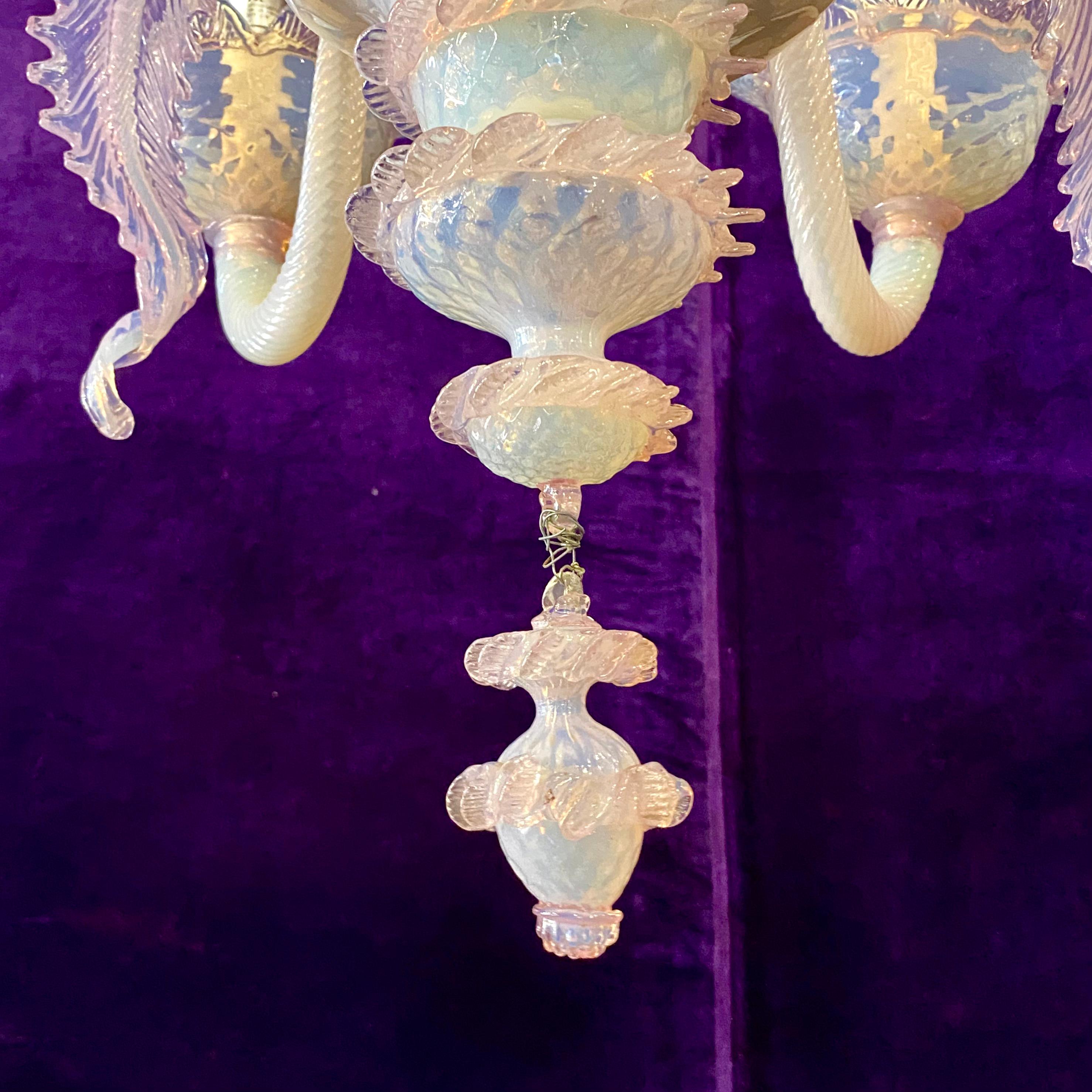 Absolutely Stunning and Unusual Milky Glass Pink Murano Chandelier