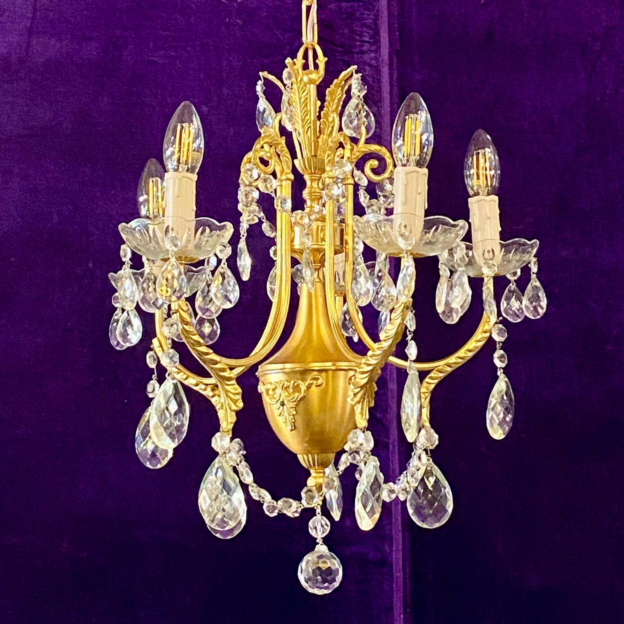 Beautiful Gilt Metal and Crystal Chandelier