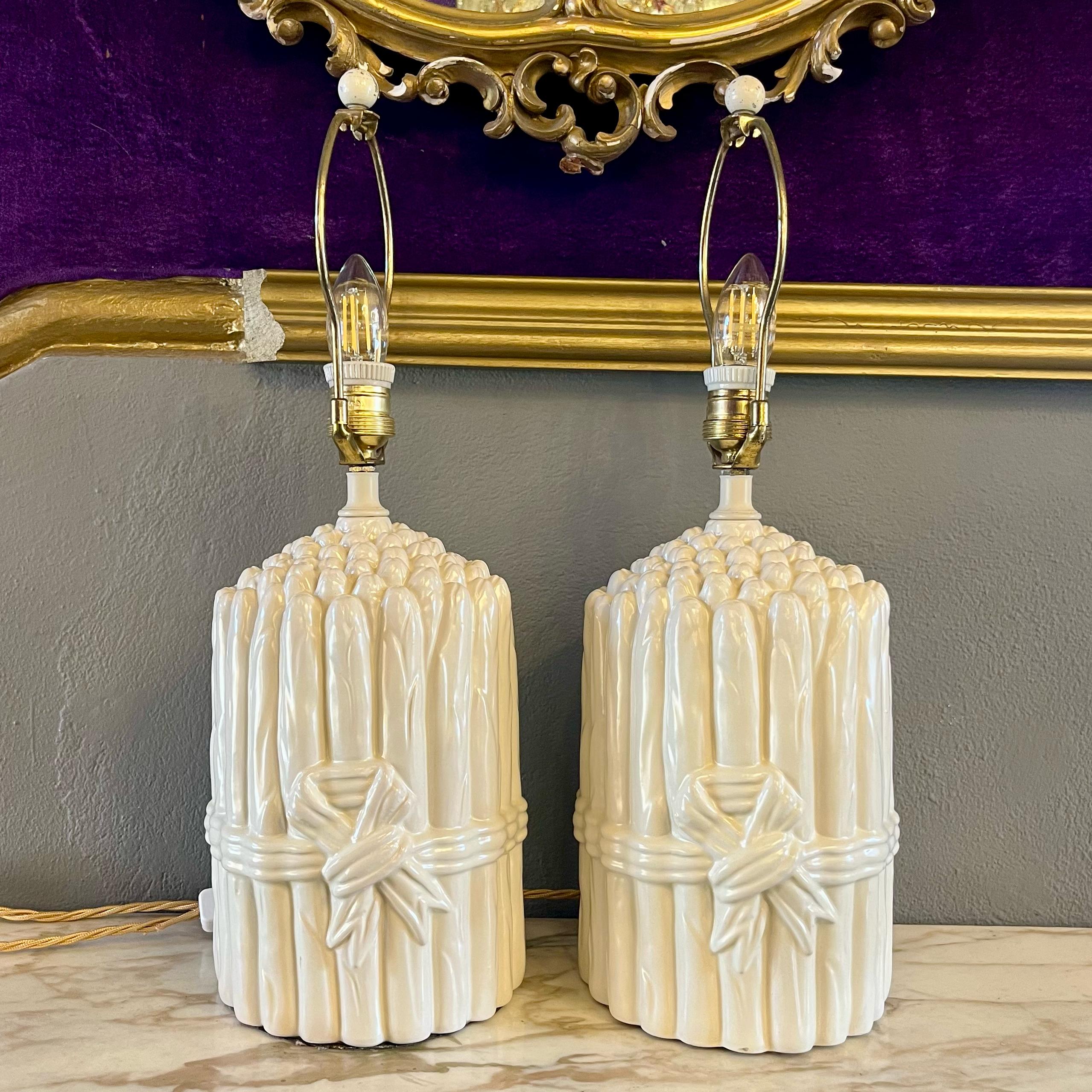 Pair of Mid-Century Italian Ceramic Asparagus Bundle Lamps -SOLD