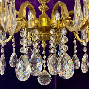 Antique Polished Brass and Crystal Chandelier, c. 20th Century
