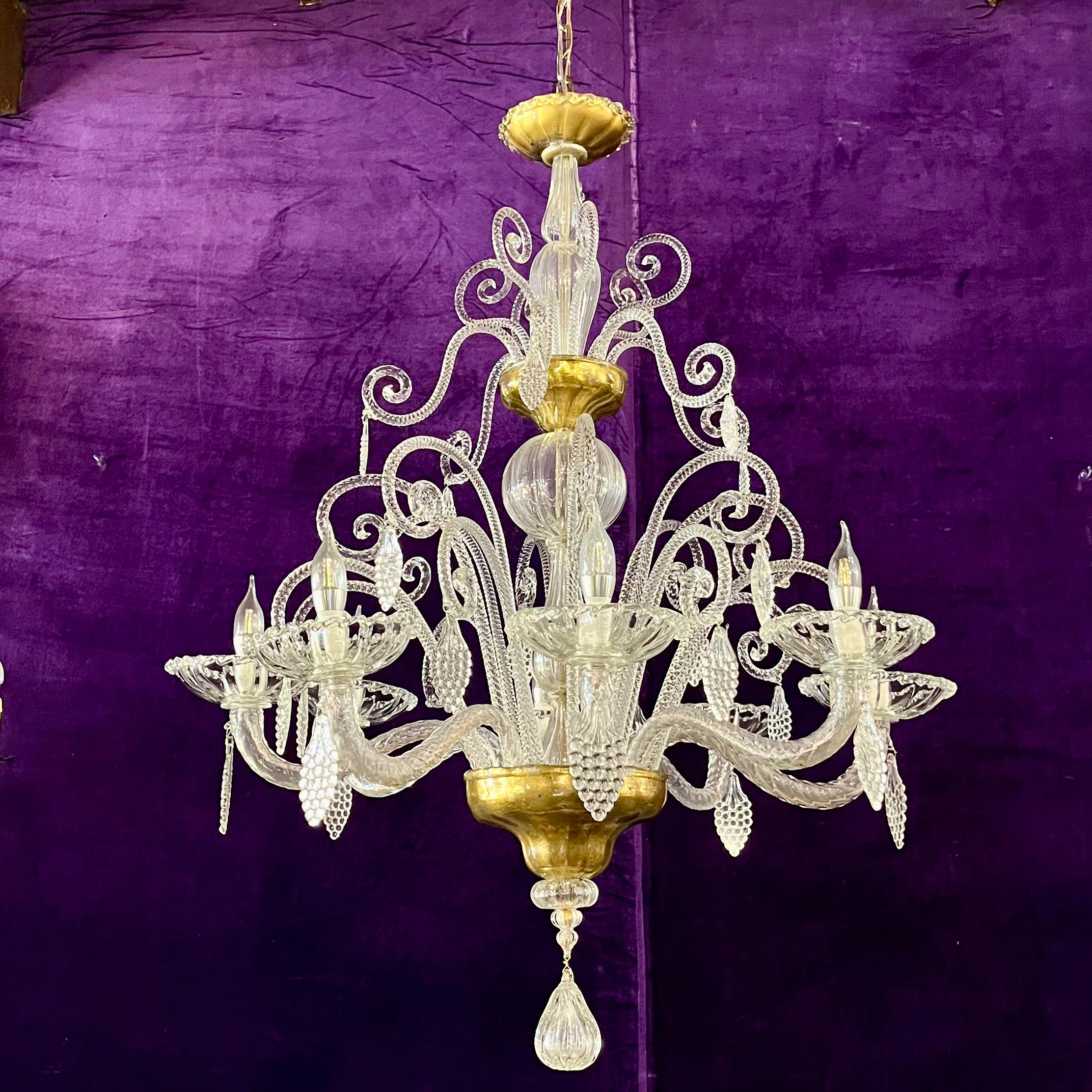A Very Rare and Large Antique Murano Chandelier with Gilded Details