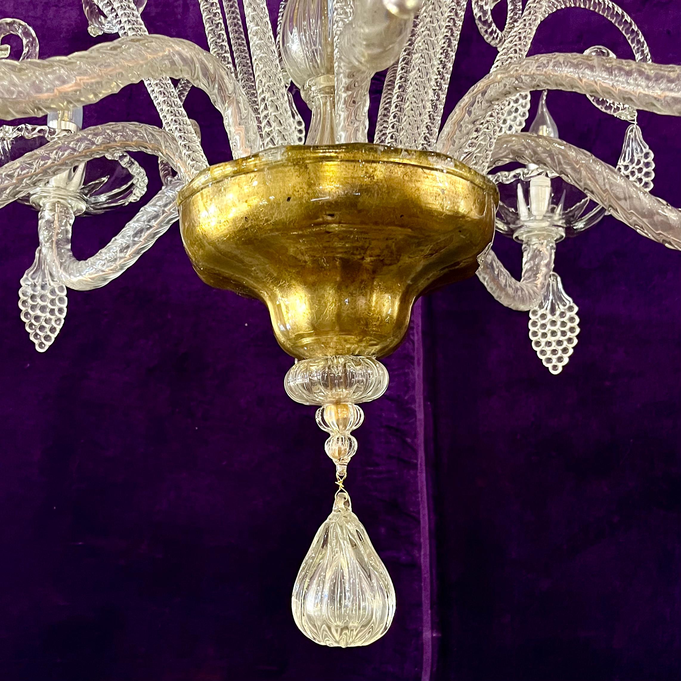 A Very Rare and Large Antique Murano Chandelier with Gilded Details