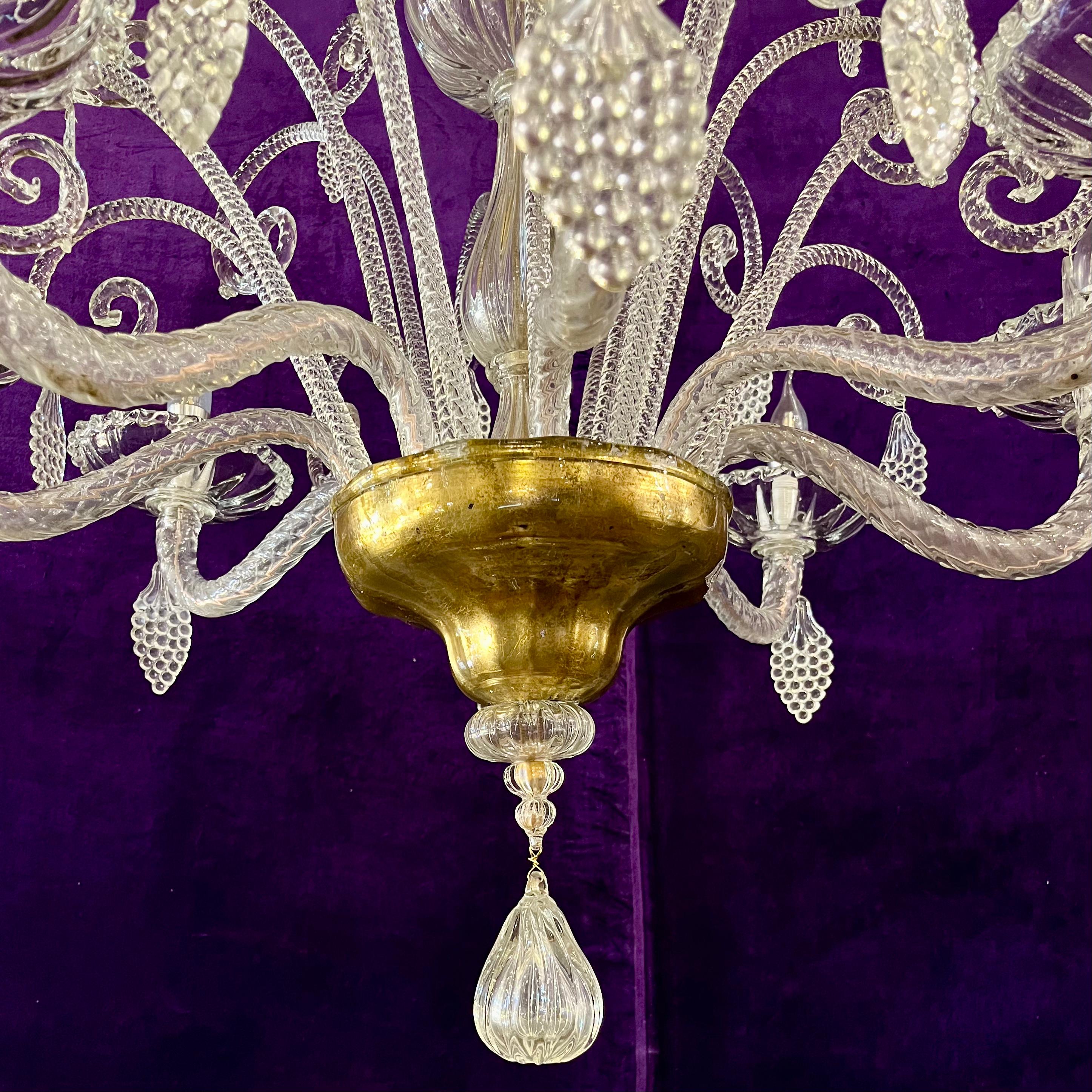 A Very Rare and Large Antique Murano Chandelier with Gilded Details