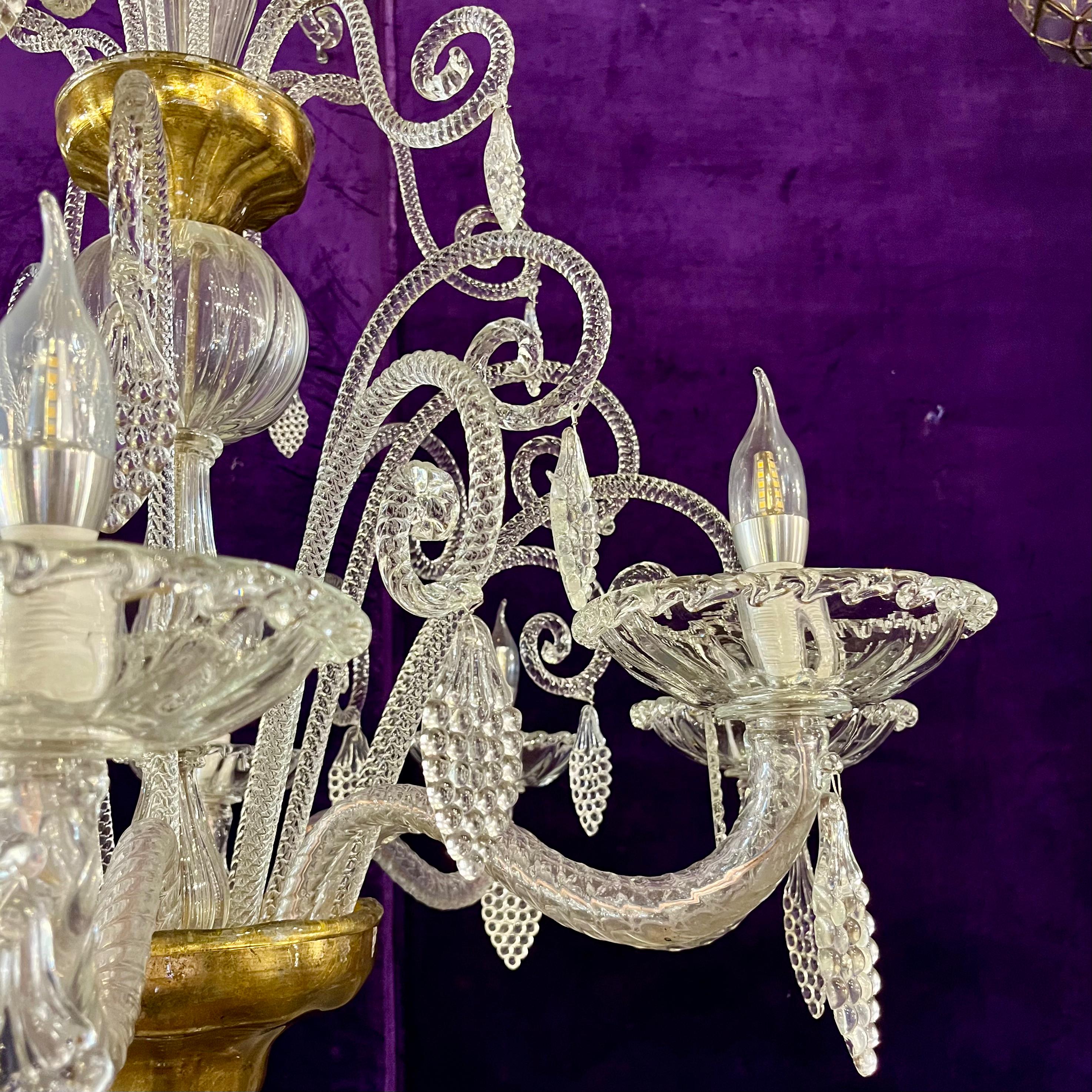 A Very Rare and Large Antique Murano Chandelier with Gilded Details