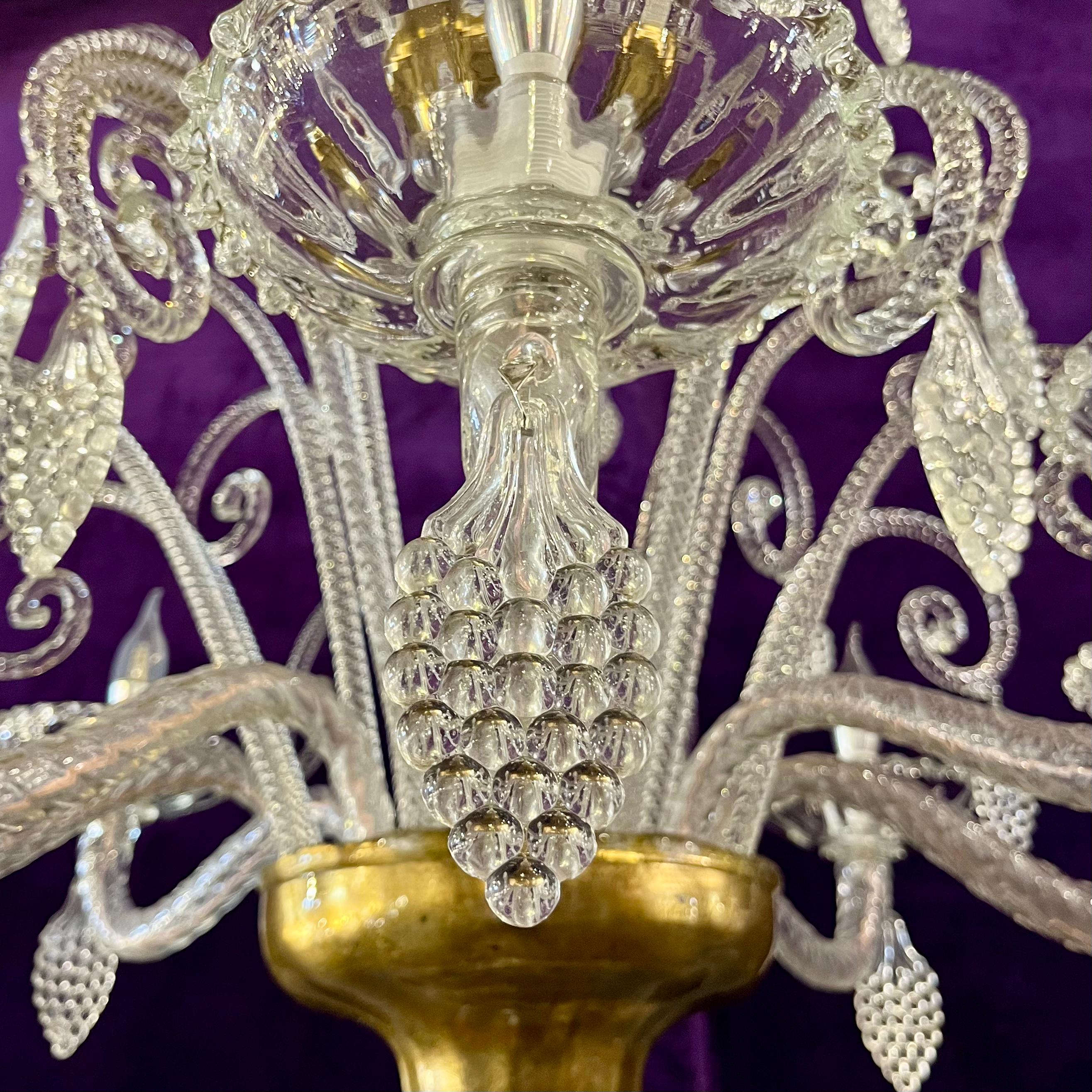 A Very Rare and Large Antique Murano Chandelier with Gilded Details